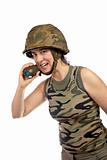 Soldier girl holding a hand grenade