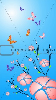 Vector flowers and butterfly background