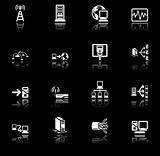A series of icons relating to computer networks.