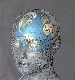 Globe within a transparent head