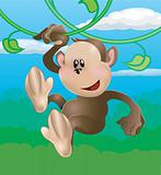 A cute monkey swinging through the trees