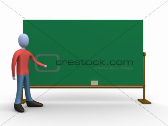 Teacher in front of a blackboard.