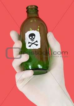 Green bottle with skull and crossbones