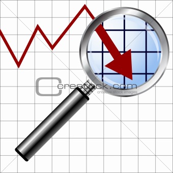 Magnifying glass over negative chart