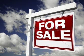 For Sale Real Estate Sign on Clouds & Sky Background - Ready for your own message. 