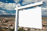 Blank Real Estate Sign with Elevated Housing Community View - Ready for your own message.