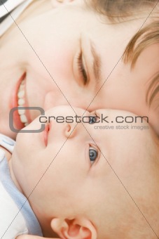 close up portrait of loving mother and baby