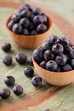 Fresh Blueberries in Wooden Bowls