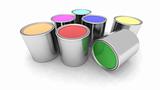 rainbow color paint cans