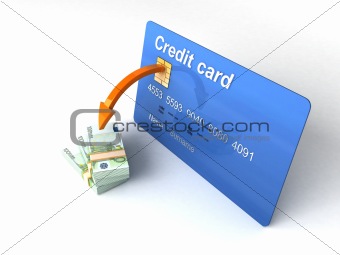 rendered credit card with euro currency