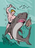 Man fighting a shark