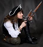Girl - pirate with two pistol in hands