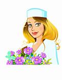 beautiful woman doctor with flowers