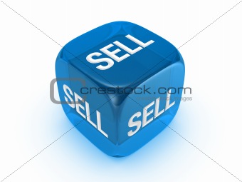 translucent blue dice with sell sign