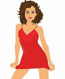 Woman model in red dress