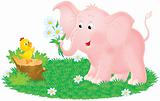 Pink elephant and little chick