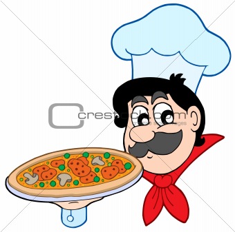 Cartoon chef with pizza