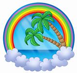 Rainbow circle with palm trees