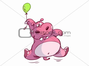 cute pink hippo on small balloon