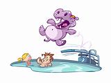 Hippo jumping in pool