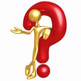 Gold Man Leaning On Red Question Mark
