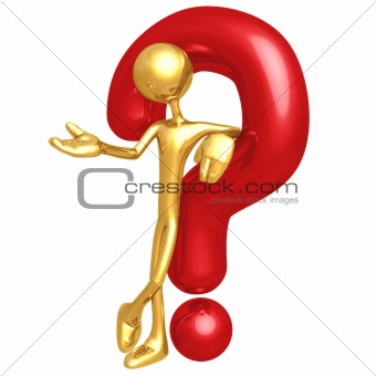 Gold Man Leaning On Red Question Mark