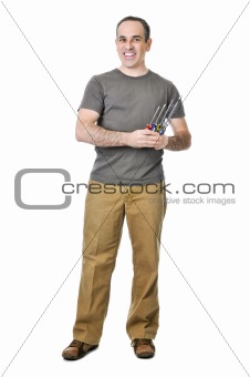 Handyman with screwdrivers