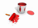 paint roller, red paint can and splashing
