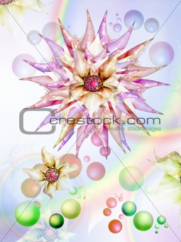 Background with flowers and bubbles