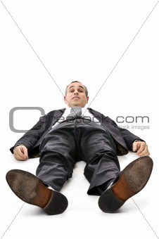 Businessman laying down on white background