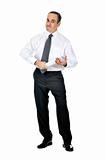 Businessman with rolled paper
