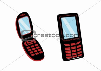 Isolated black mobile phones in the same style