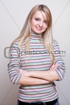 laughing girl in a sweater