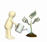 3d puppet, watering monetary plant