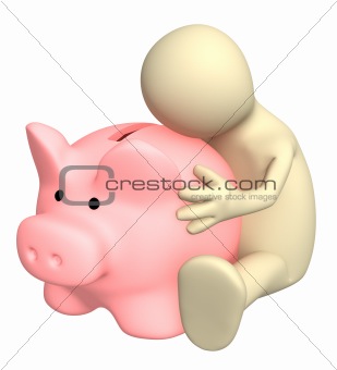 3d puppet, embracing piggy bank