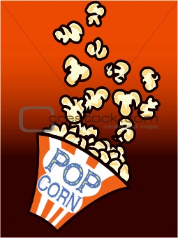 Popcorn in a box on red background