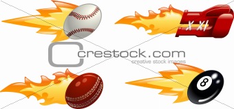 Glossy flaming sport icons