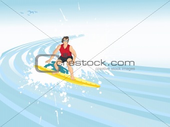 man riding a surfboard on the wave crest