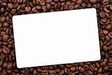 background made with coffee beans with white label