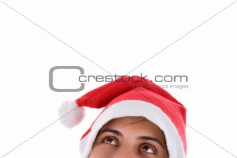 Christmas Santa Woman looking up