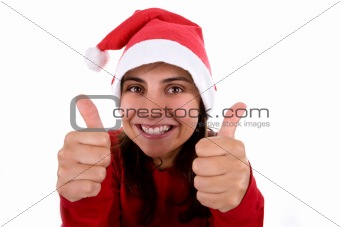 funny christmas santa woman with thumbs up