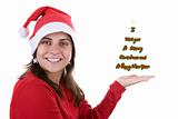 Santa woman holding a christmas message in the hand