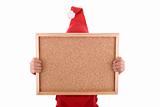Santa woman celebrating christmas holiday holding frame in the h