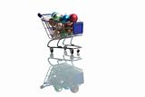 shopping cart full with christmas balls