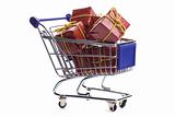 shopping cart full with christmas present box