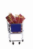 shopping cart full with christmas present box