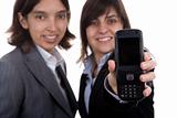 businesswoman holding mobile phone