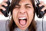 teenager shouting with headphones