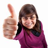 young woman with thumbs up