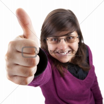 young woman with thumbs up
